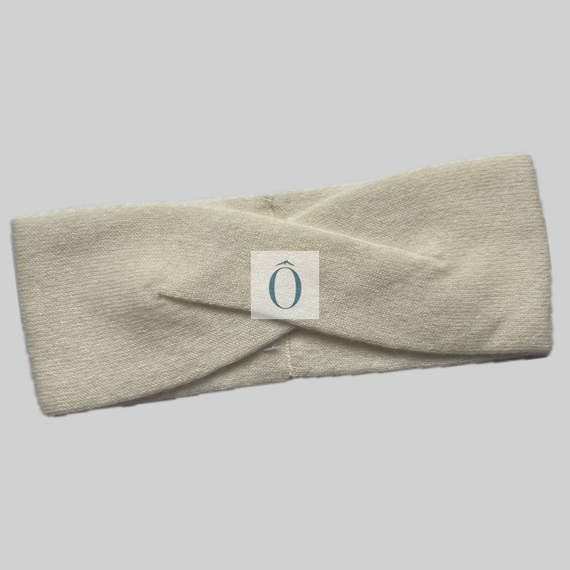 bandeau tour de tête 100%fil de cachemire blanc écru