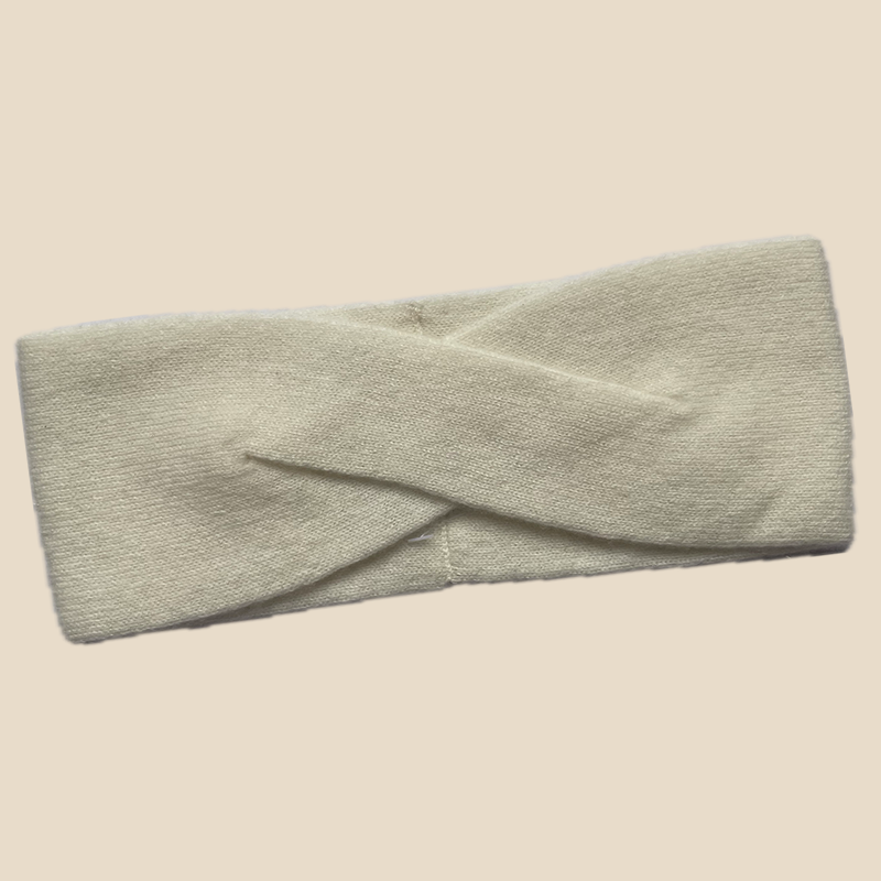 bandeau tour de tête 100%fil de cachemire blanc écru